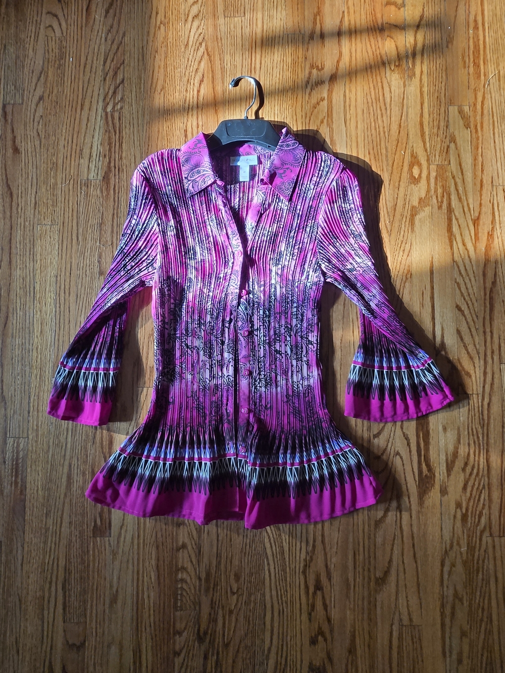 Fashion Bug Pink Patterned Button-Front Tunic Blouse